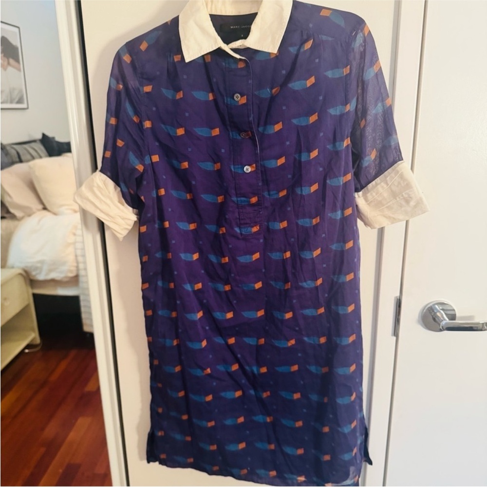 Marc Jacobs Blue Printed Polo Shirt Dress with Cream Collar and Cuffs - Picture 5 of 5